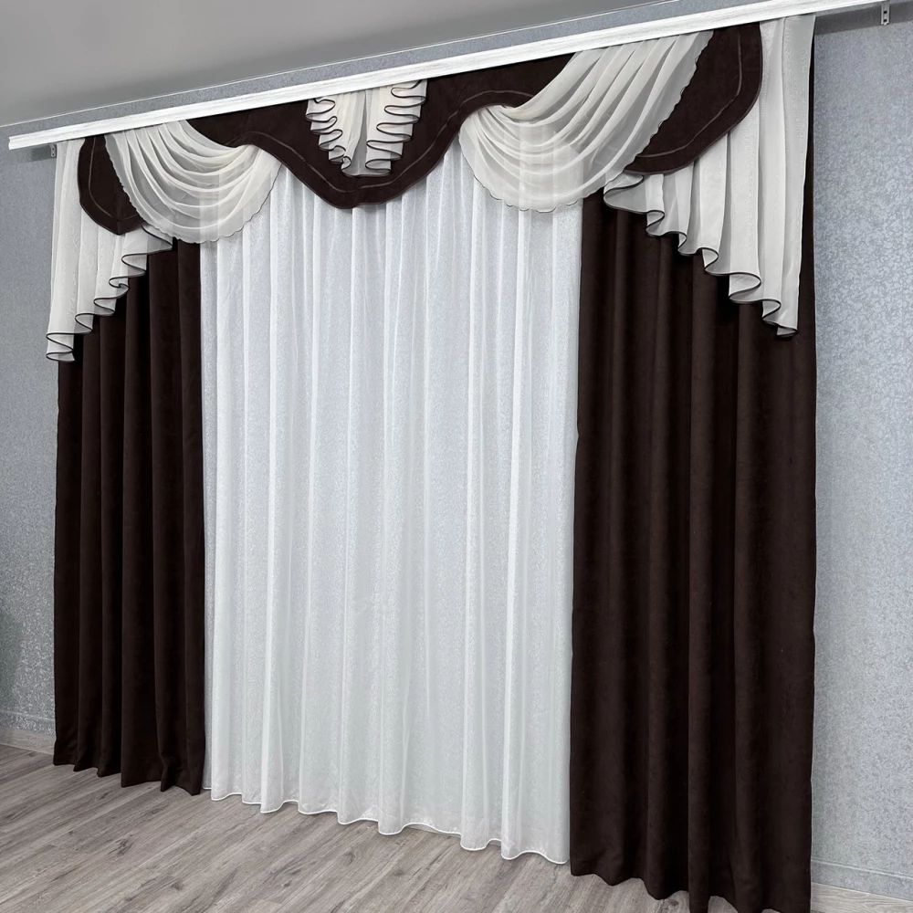 Комплект штор с ламбрекеном № 453 шоколад
