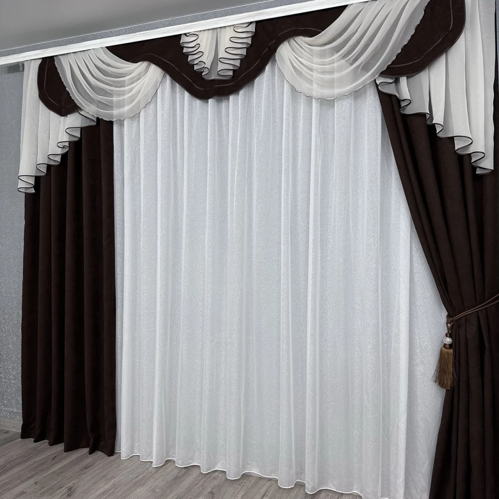 Комплект штор с ламбрекеном № 453 шоколад