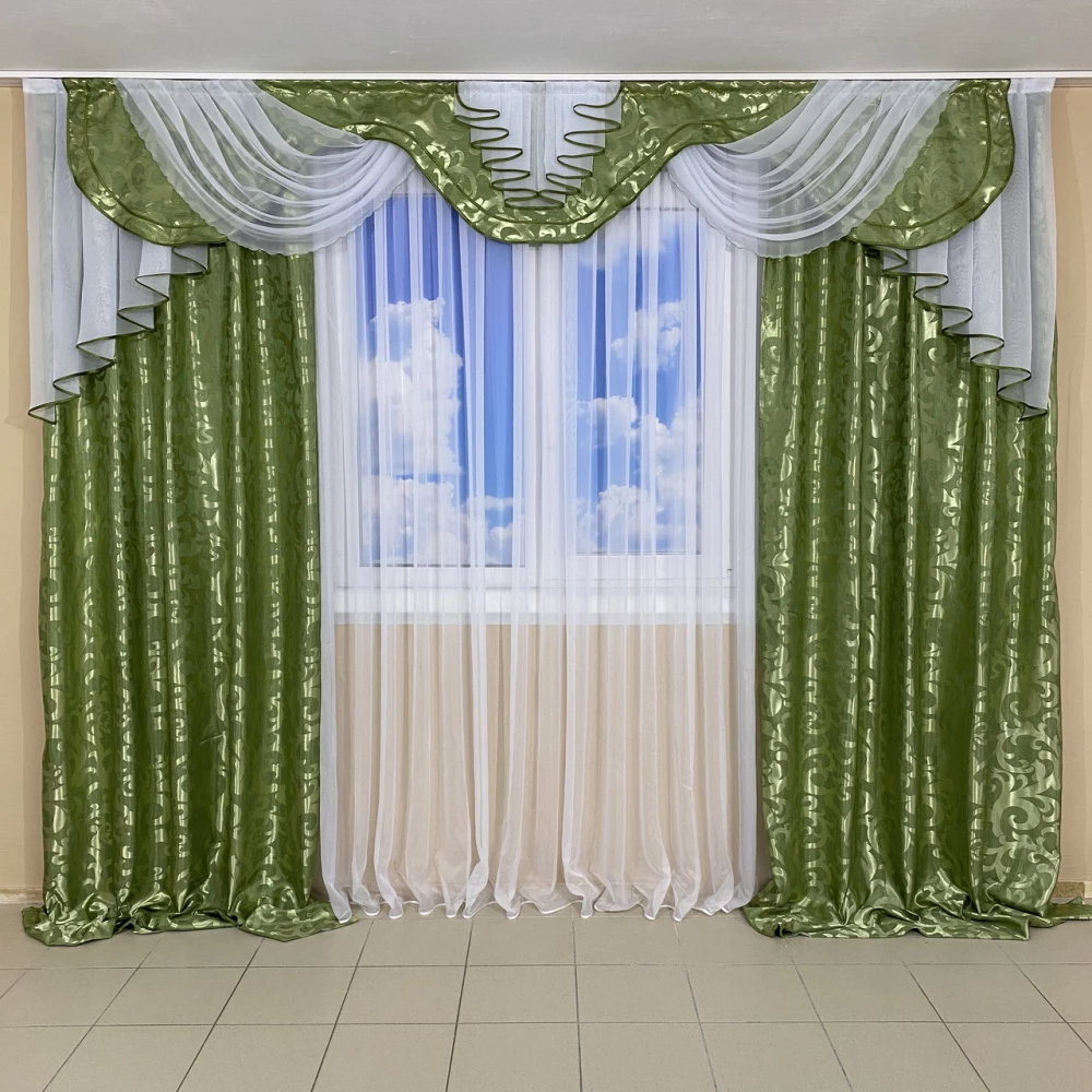 Комплект штор с ламбрекеном №241 3м Дана зелёный