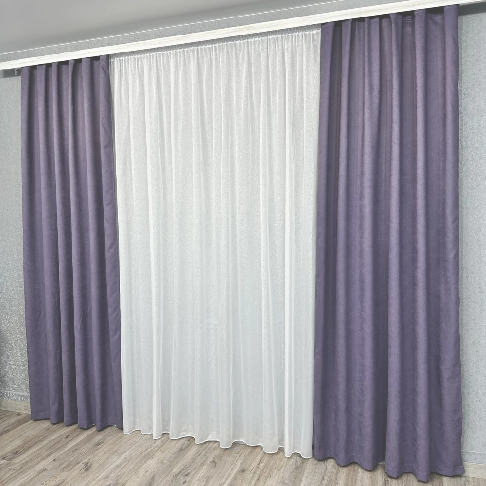Готові штори однотонні Мікровелюр лаванда