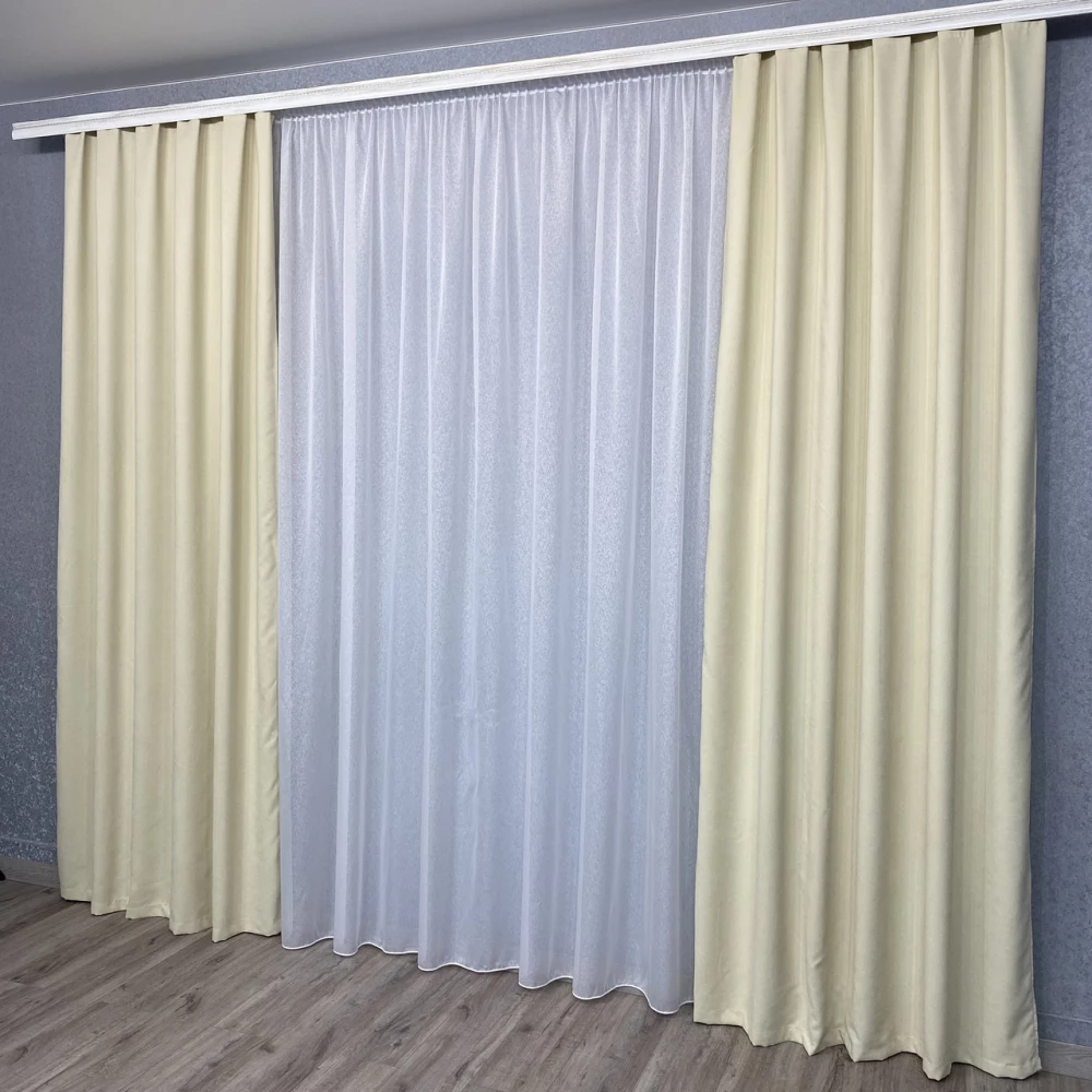 Готові штори однотонні Мікровелюр крем