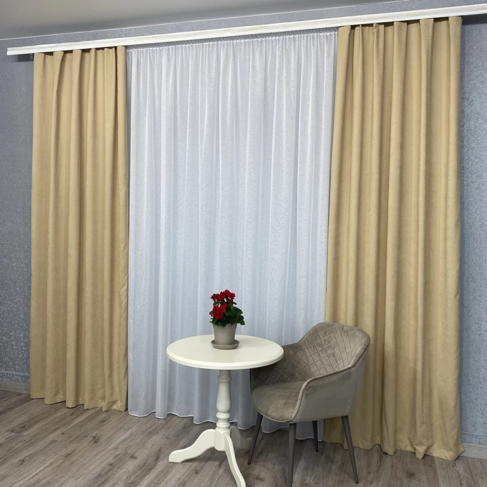 Готові штори однотонні Мікровелюр беж