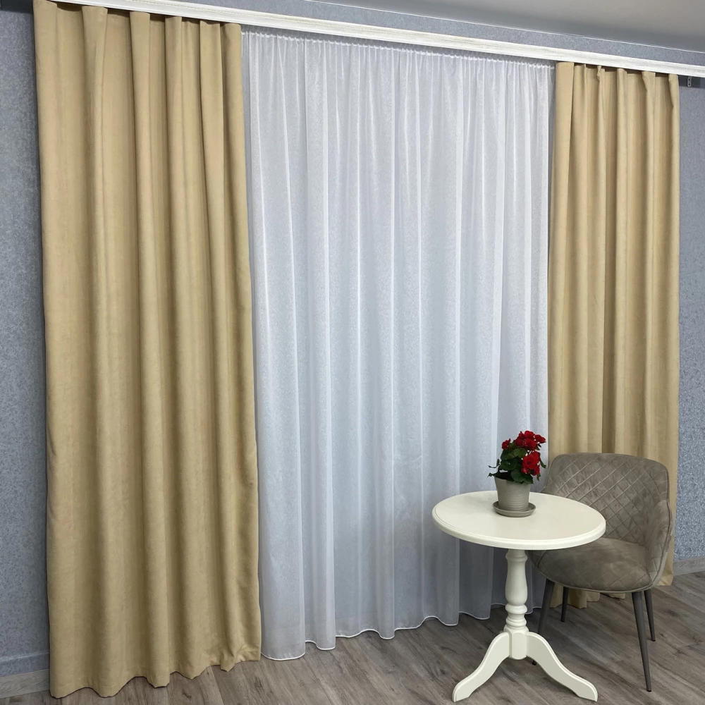 Готові штори однотонні Мікровелюр беж