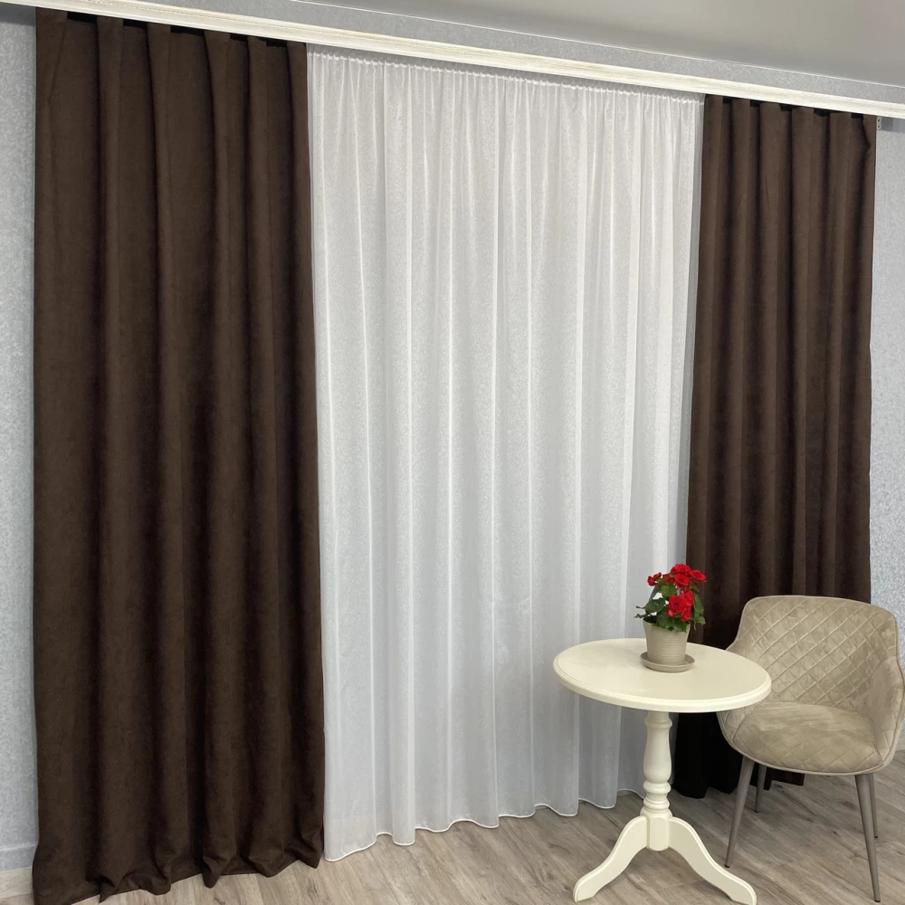 Готові штори однотонні Мікровелюр шоколад