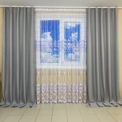 Готові штори Льон рогожка світло сірий