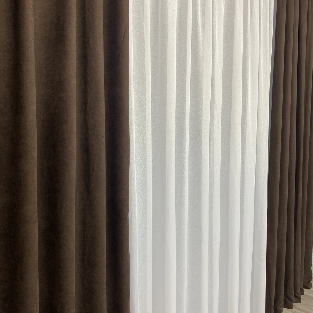 Готові штори однотонні Мікровелюр шоколад