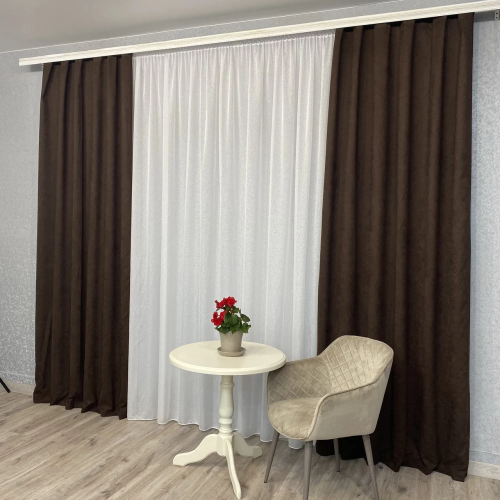 Готові штори однотонні Мікровелюр шоколад