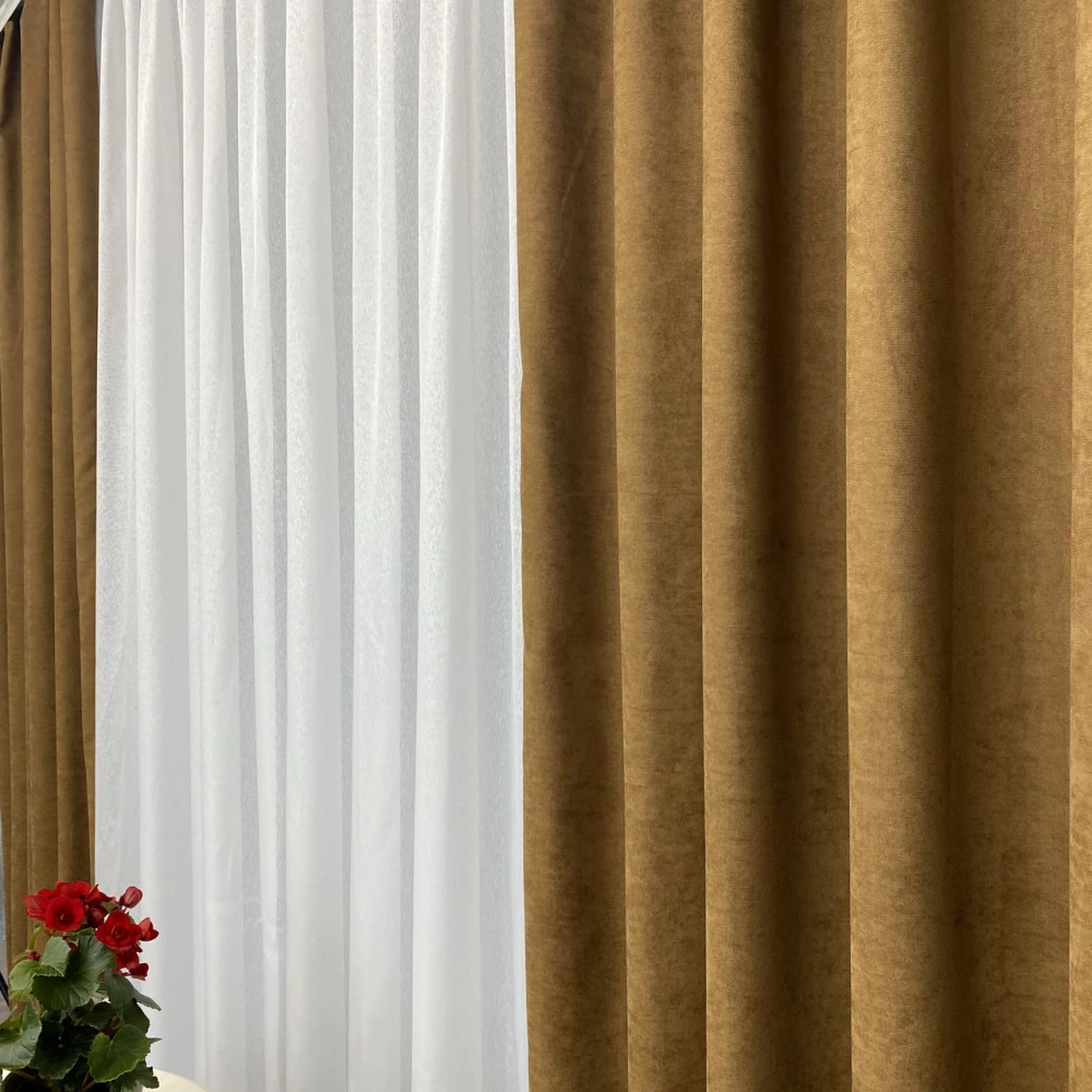 Готові штори однотонні Мікровелюр коричневий