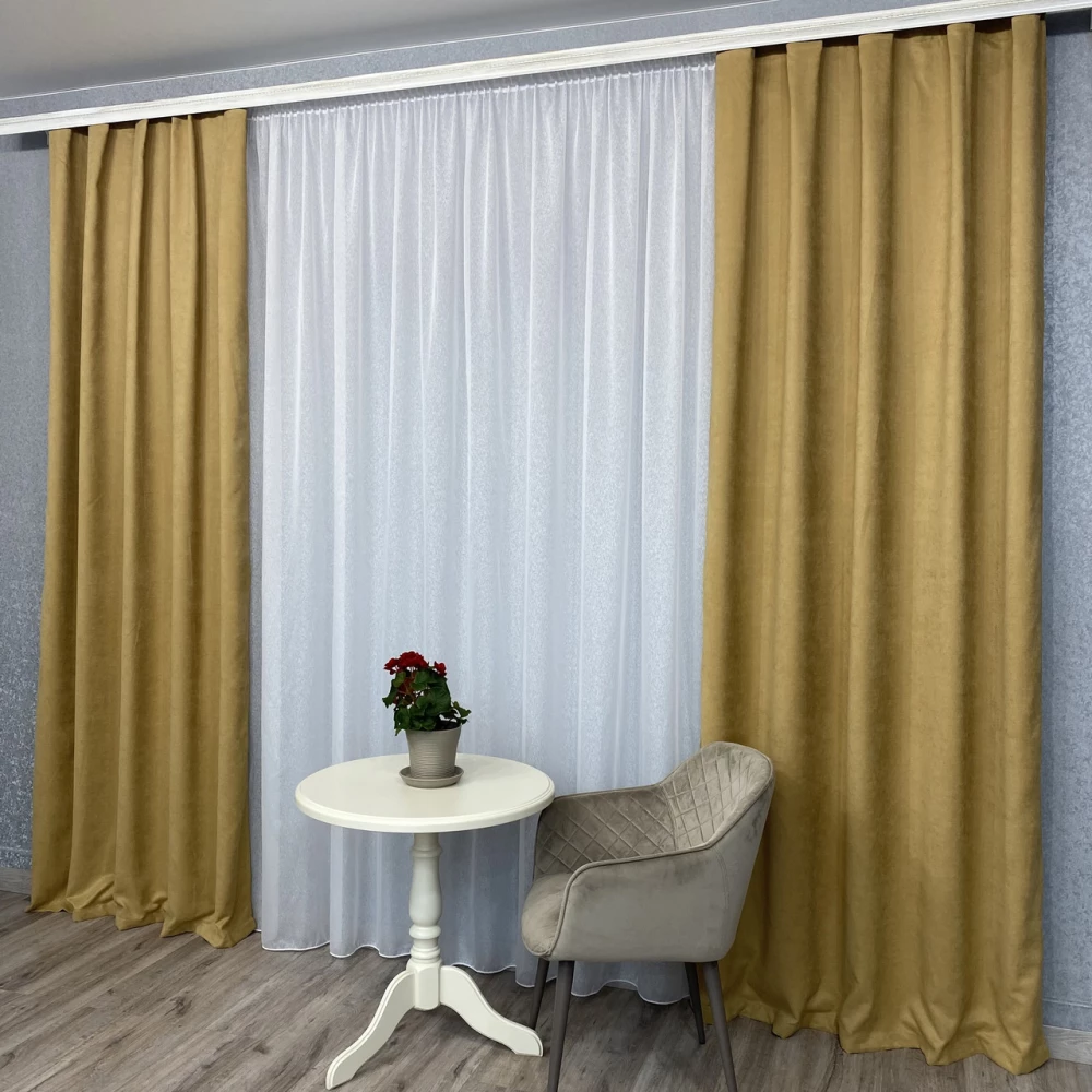 Готовые шторы однотонные Микровелюр золото