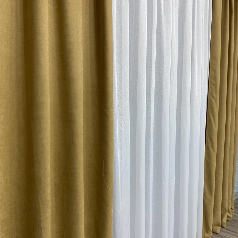 Готовые шторы однотонные Микровелюр золото
