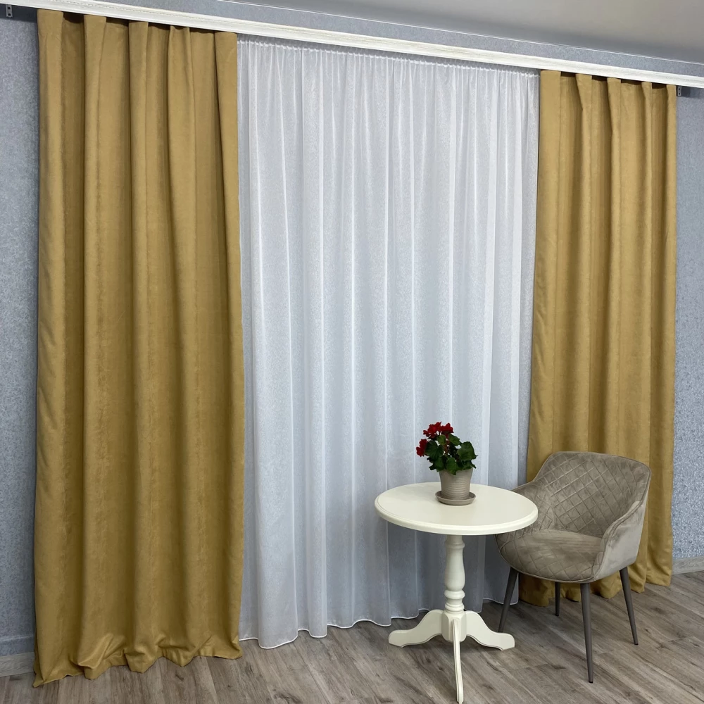 Готовые шторы однотонные Микровелюр золото