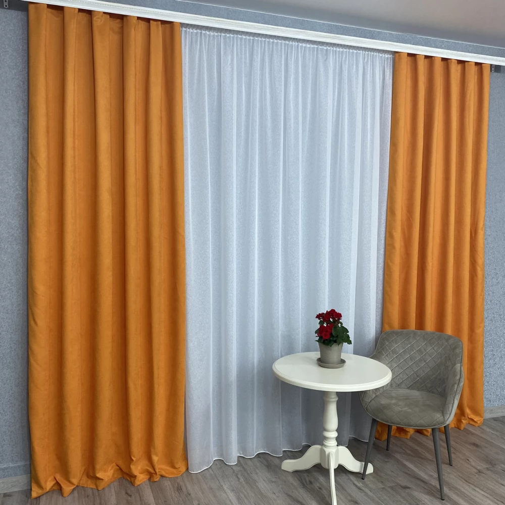 Готові штори однотонні Мікровелюр помаранчевий