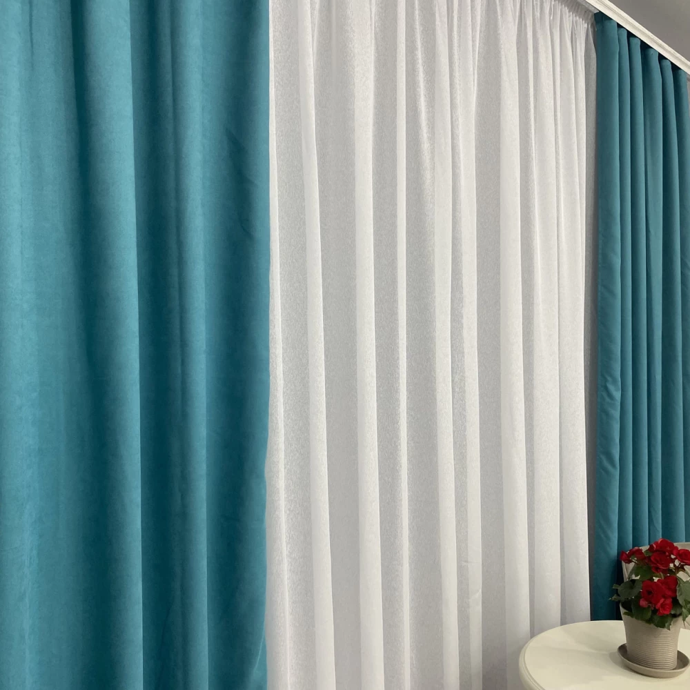 Готові штори однотонні Мікровелюр бірюза