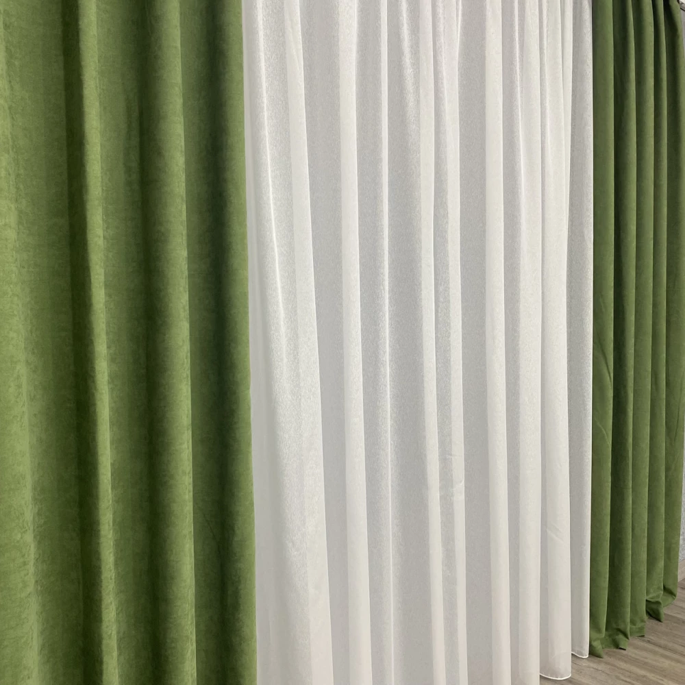 Готові штори однотонні Мікровелюр зелений