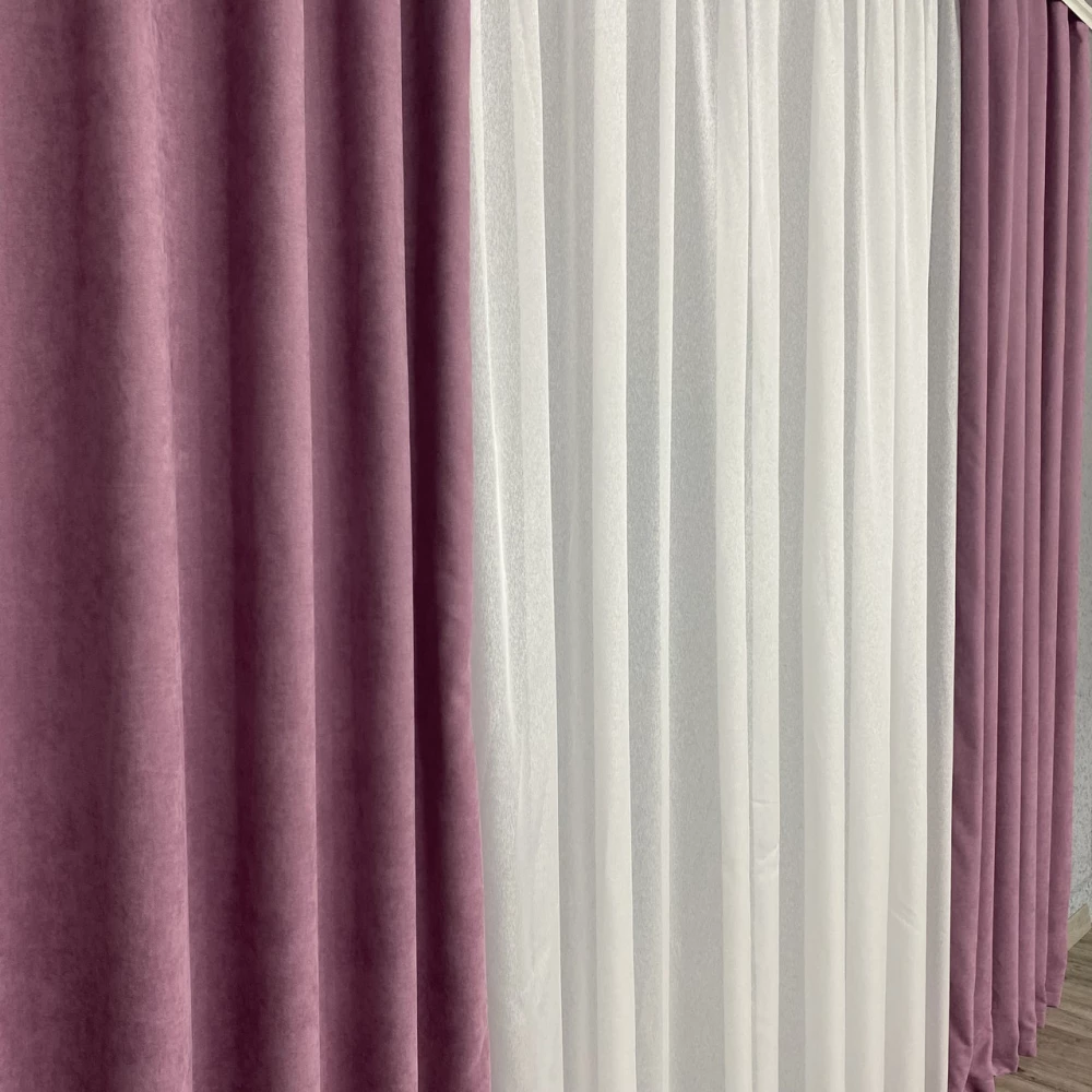 Готові штори однотонні Мікровелюр рожевий