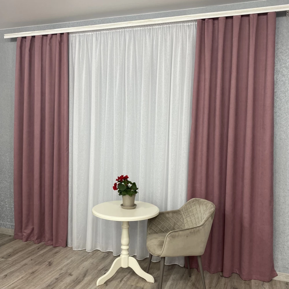 Готові штори однотонні Мікровелюр пудра