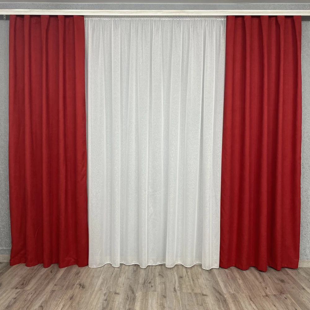 Готовые шторы однотонные Микровелюр красный