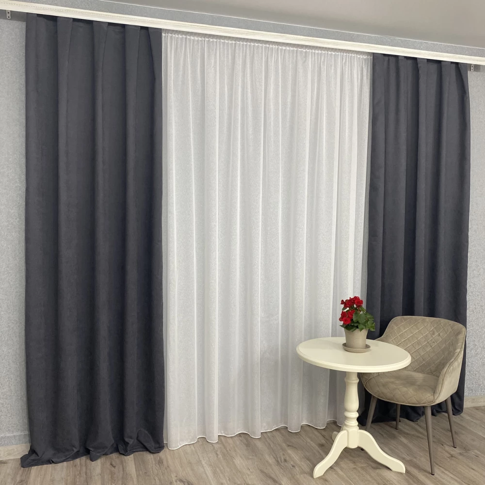 Готові штори однотонні Мікровелюр графіт