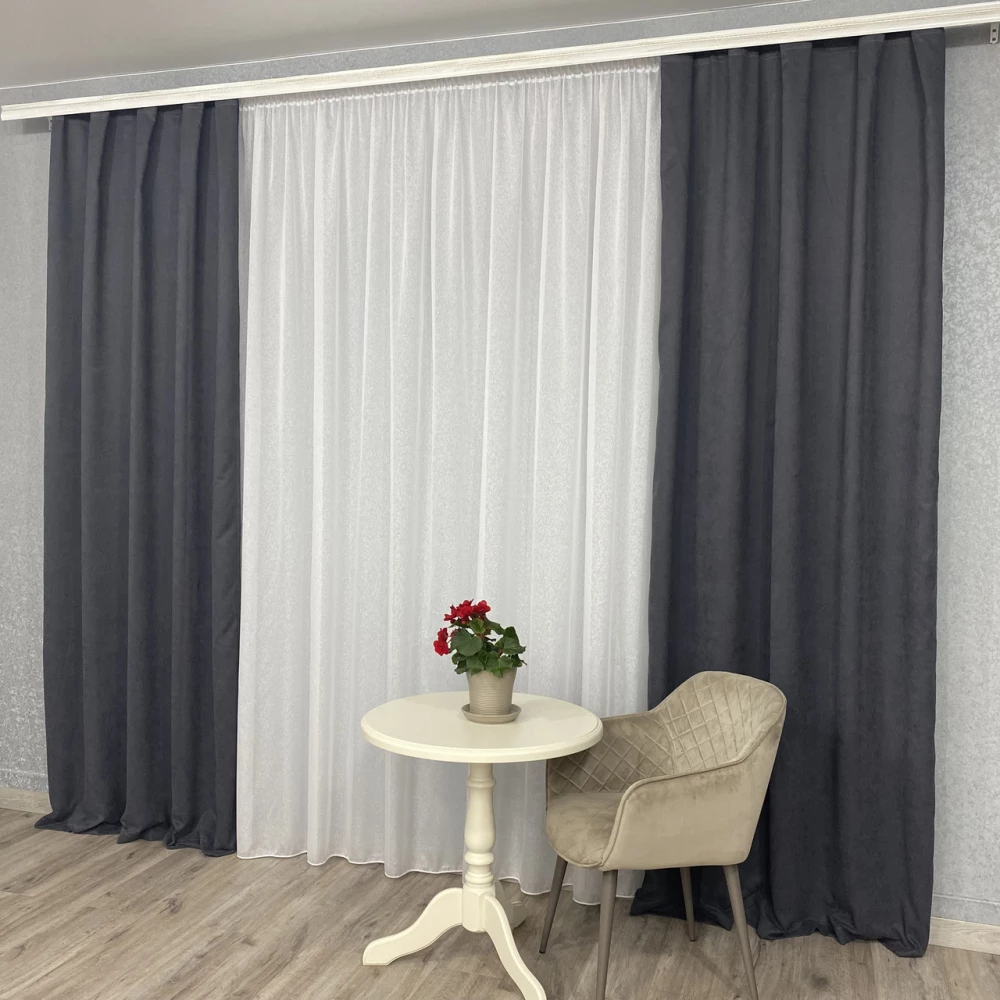 Готові штори однотонні Мікровелюр графіт