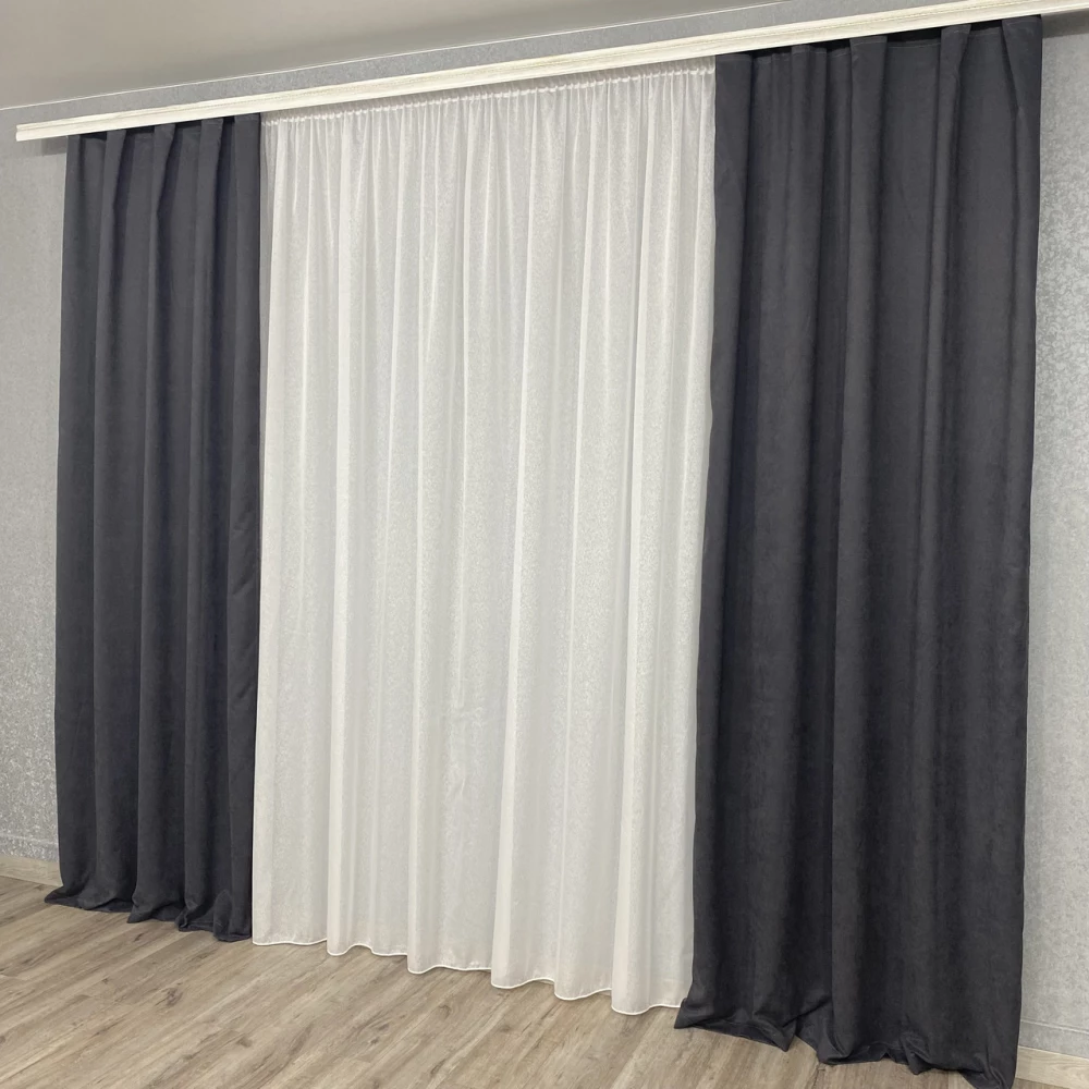 Готові штори однотонні Мікровелюр графіт