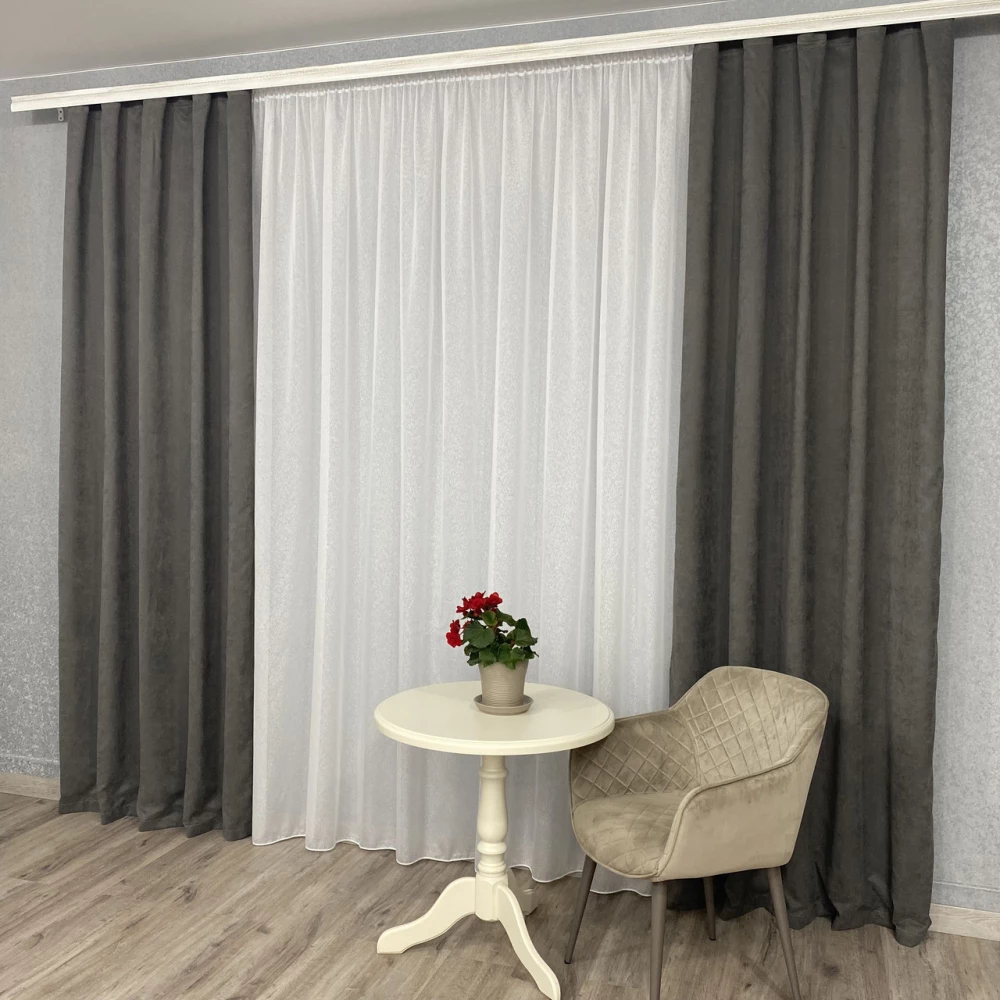 Готові штори однотонні Мікровелюр сірий