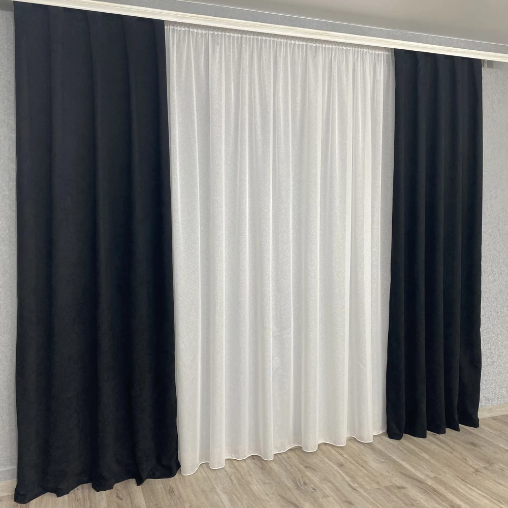 Готові штори однотонні Мікровелюр чорний