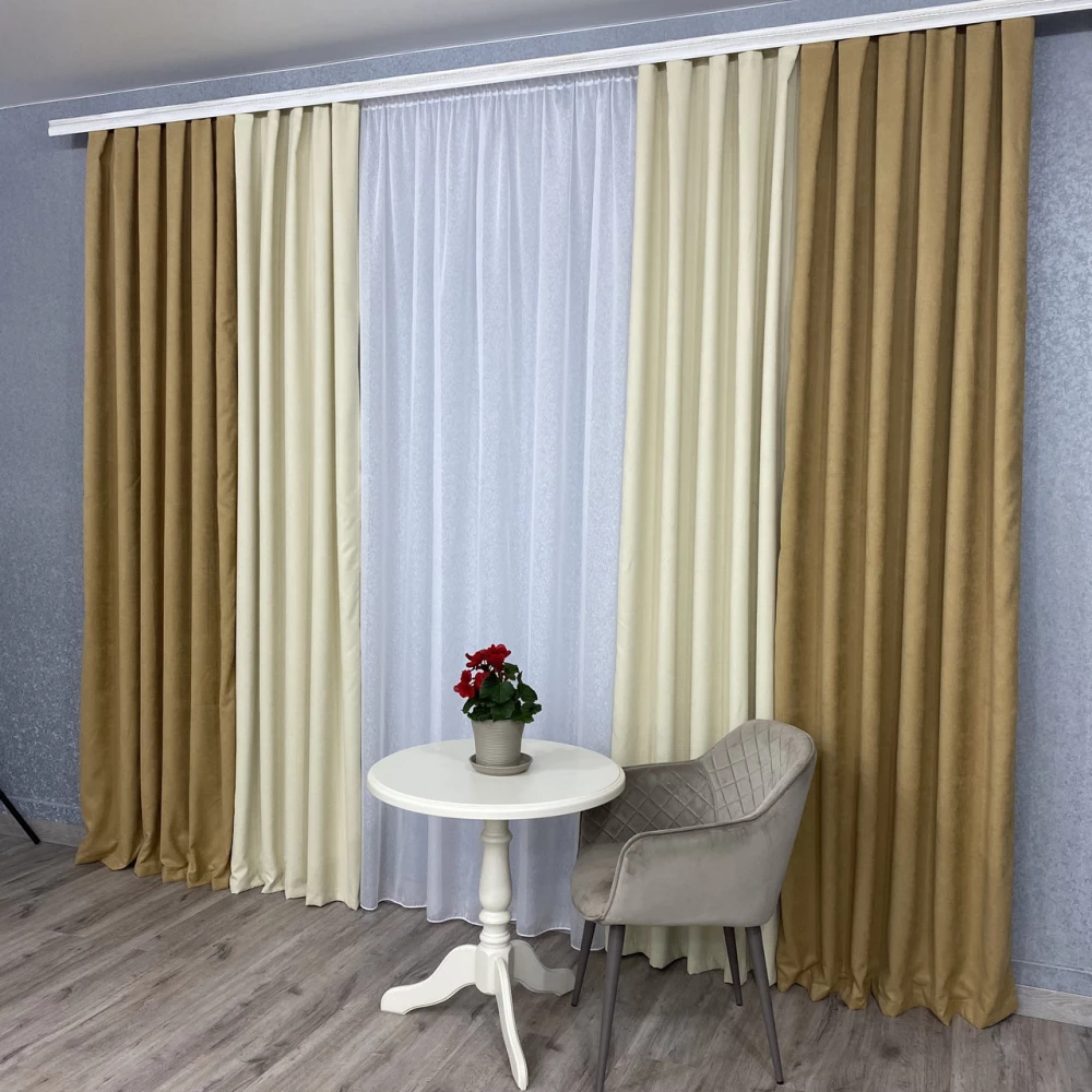 Шторы микровелюр Дуэт №450 золото-крем