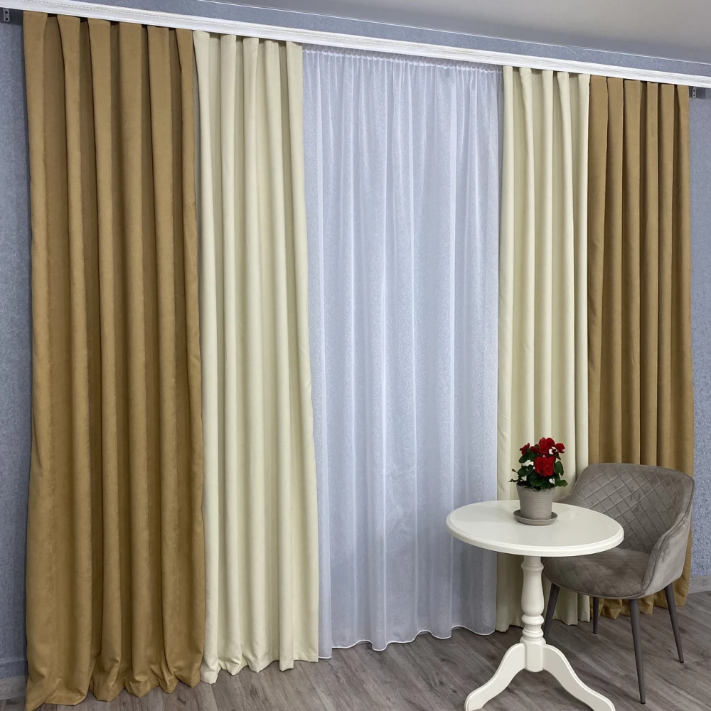 Шторы микровелюр Дуэт №450 золото-крем