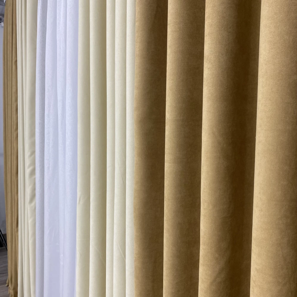 Шторы микровелюр Дуэт №450 золото-крем