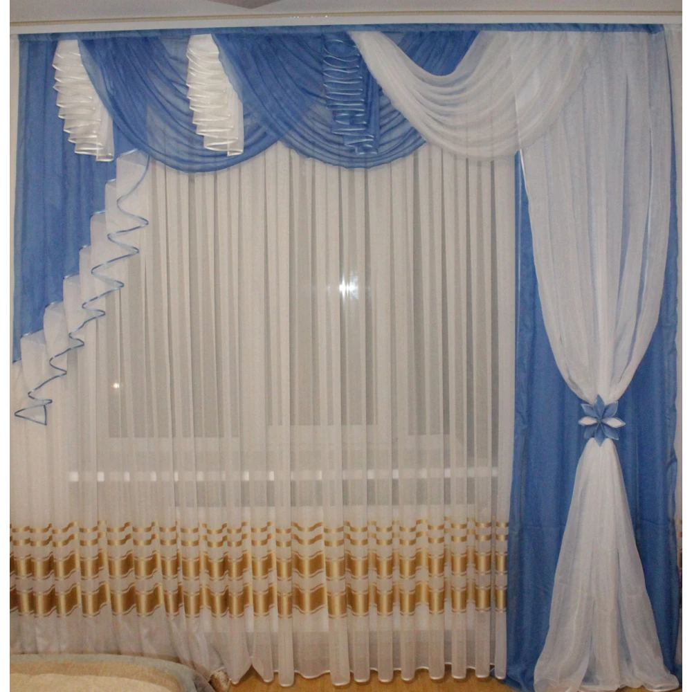 Ламбрекен со шторкой Агния 2,50м голубой