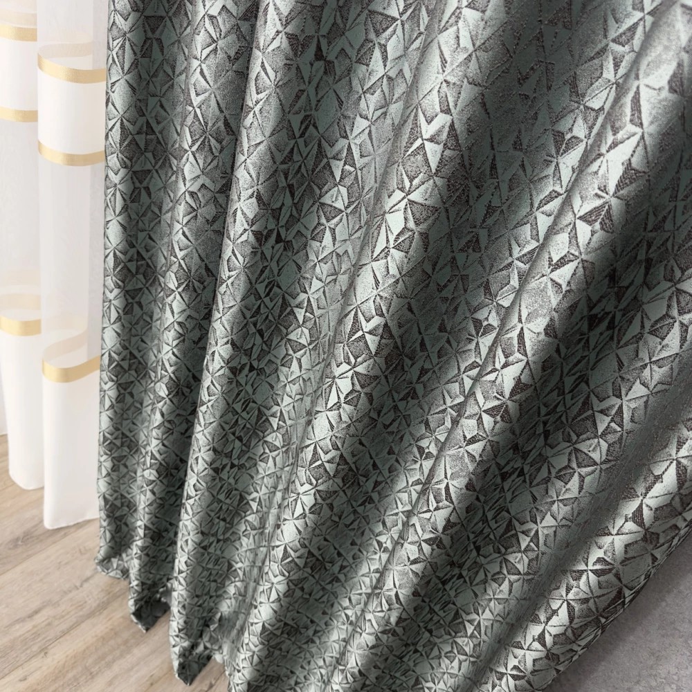 Шикарні готові штори Ромб з жаккардової тканини Бірюза