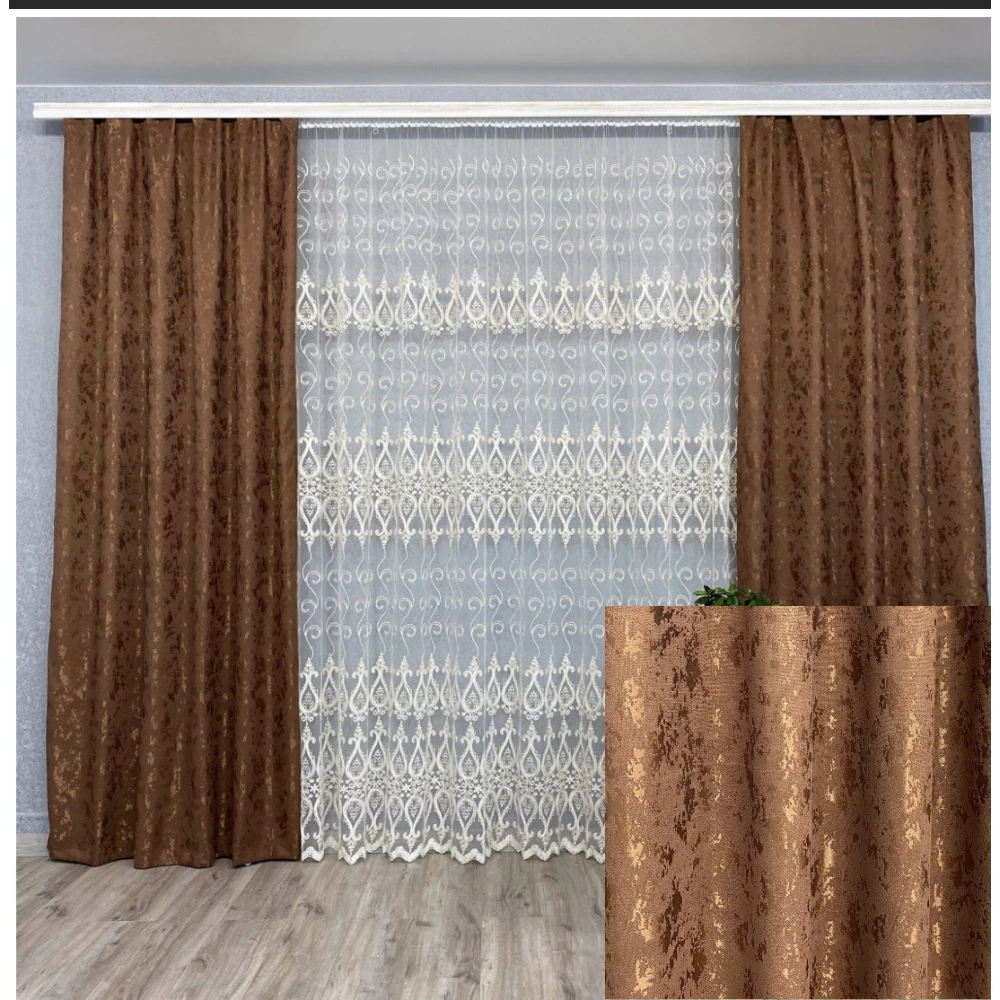 Готові штори Мішковина-мармур шоколад