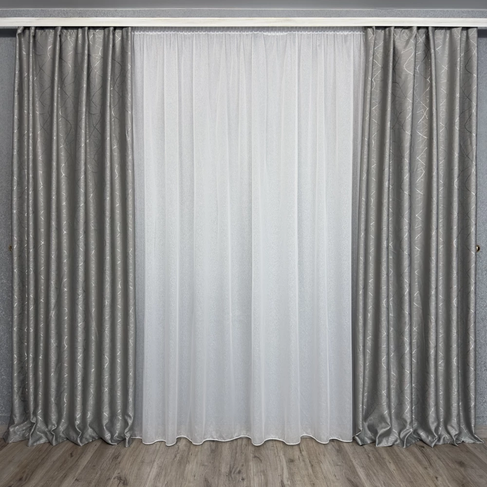 Готові штори Льон-блекаут М17 Бите скло сірий