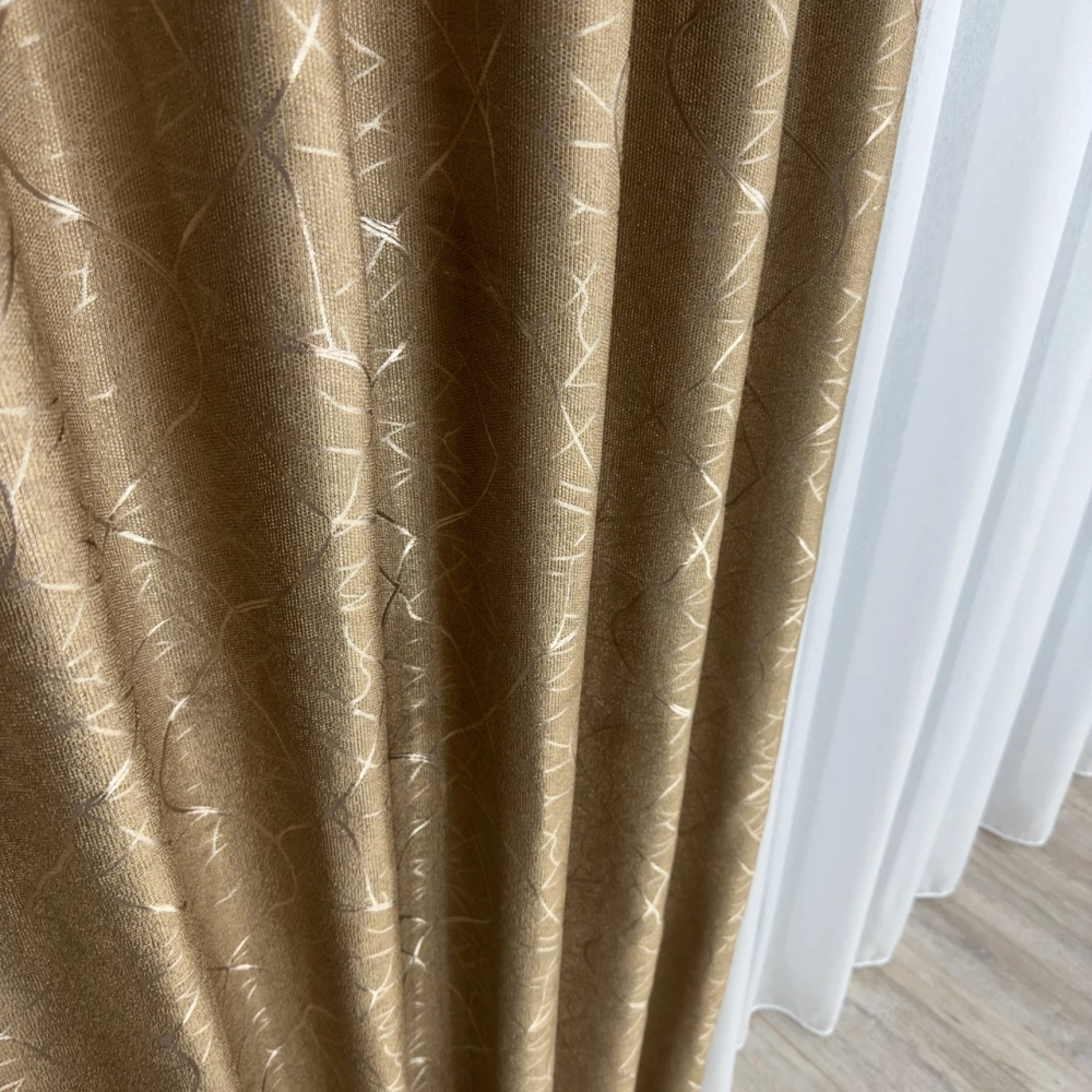 Готові штори Льон-блекаут М17 Бите скло карамель