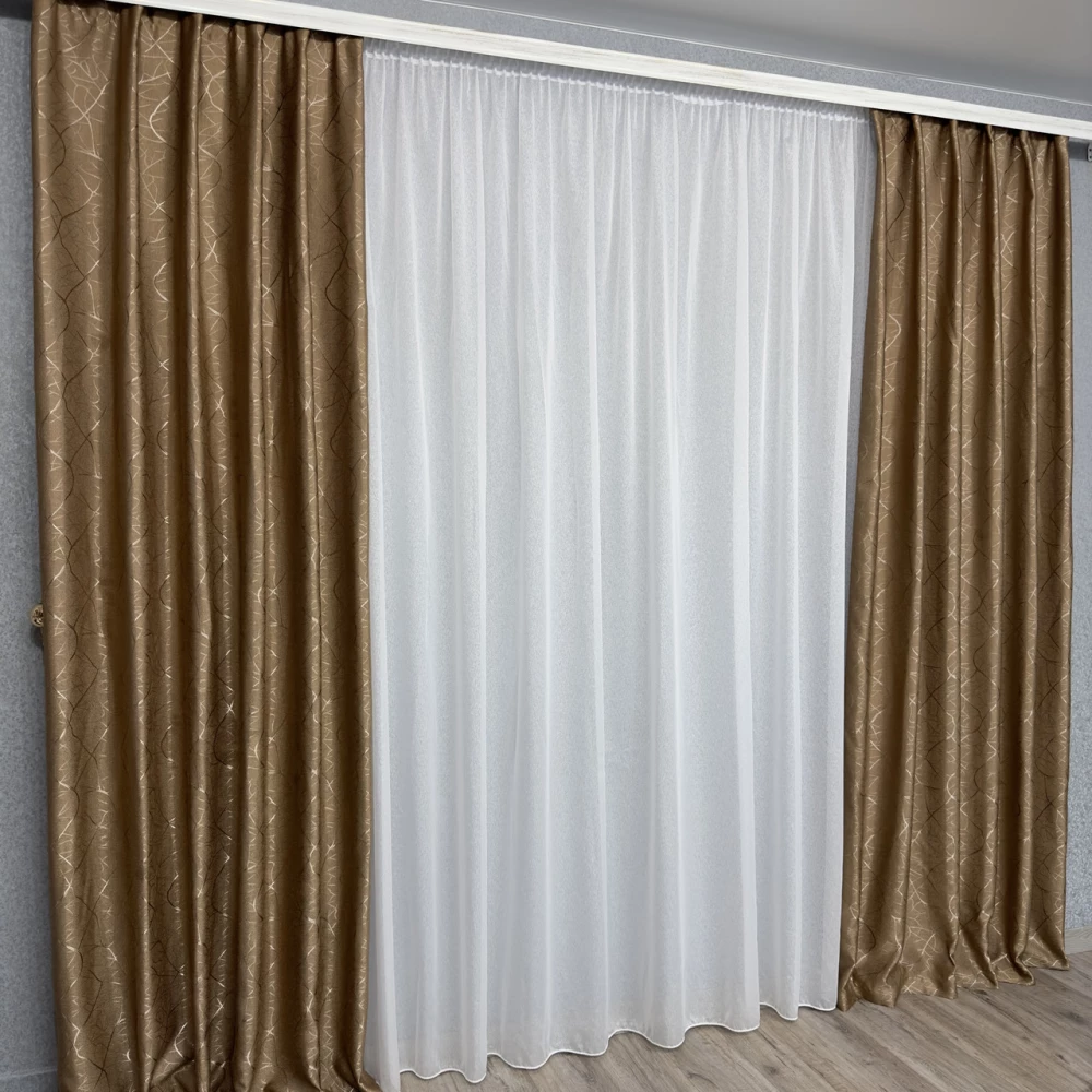 Готові штори Льон-блекаут М17 Бите скло карамель