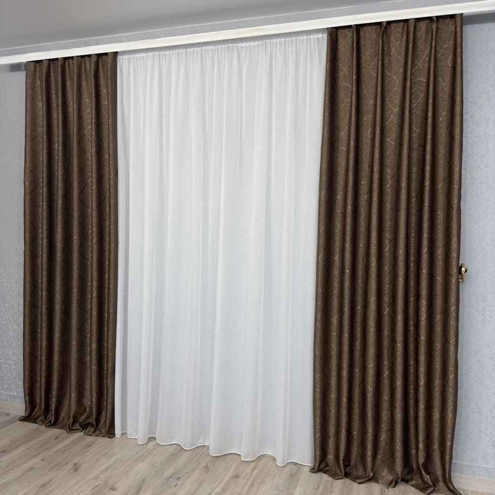 Готові штори Льон-блекаут М17 Бите скло коричневий