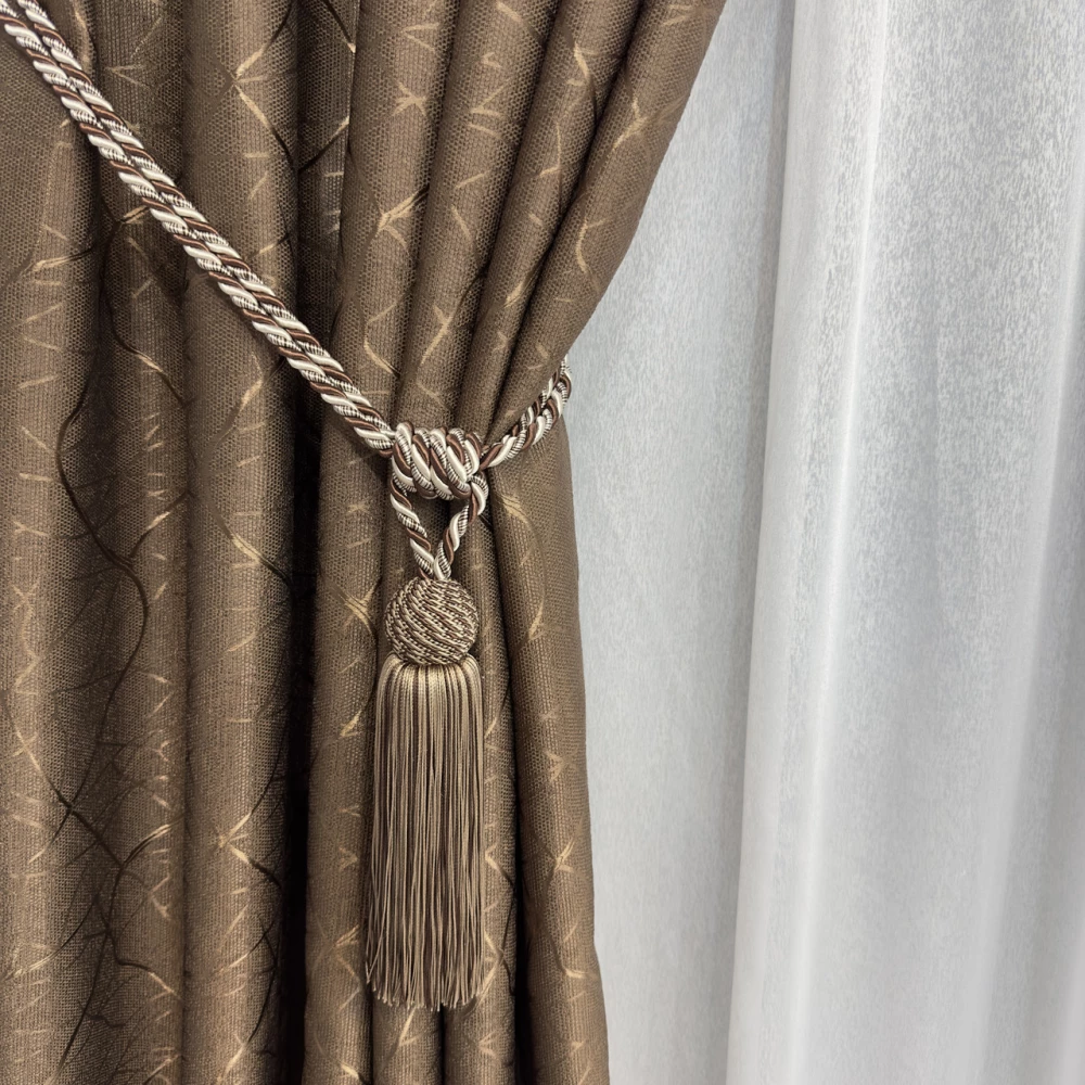 Готові штори Льон-блекаут М17 Бите скло коричневий