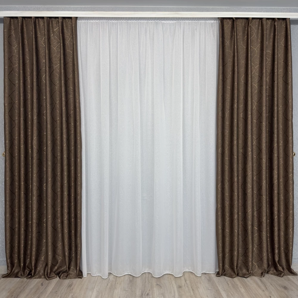 Готові штори Льон-блекаут М17 Бите скло коричневий