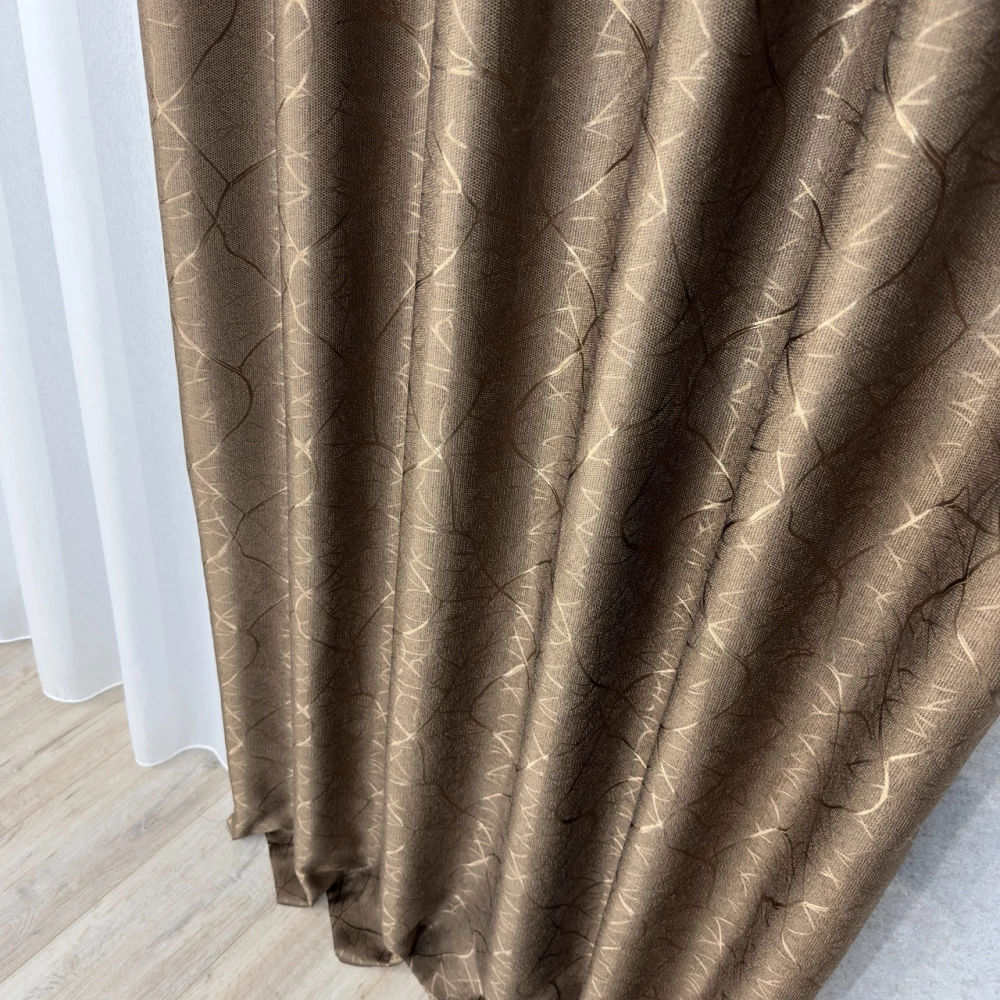 Готові штори Льон-блекаут М17 Бите скло коричневий