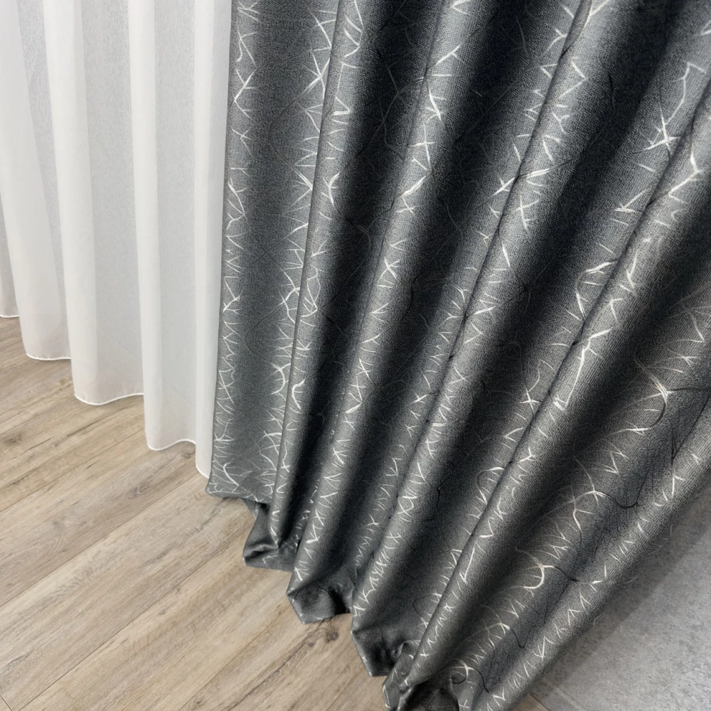 Готові штори Льон-блекаут М17 Бите скло графіт