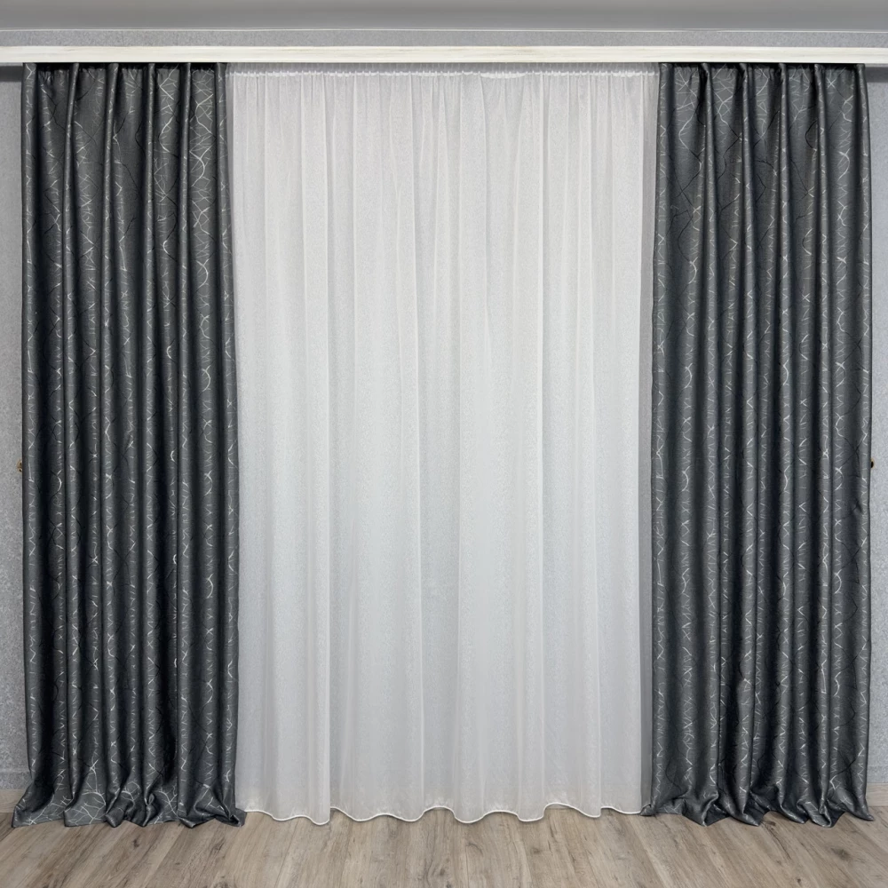 Готові штори Льон-блекаут М17 Бите скло графіт