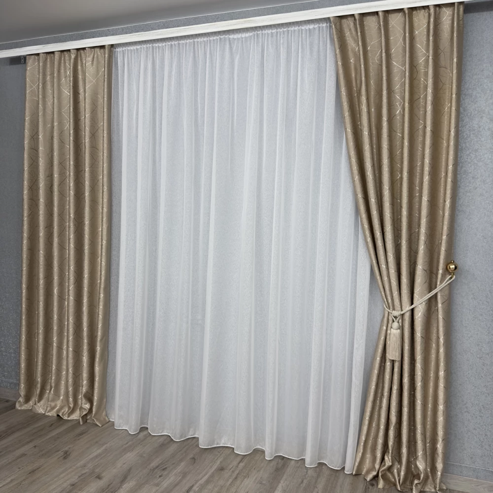 Готові штори Льон-блекаут М17 Бите скло капучіно