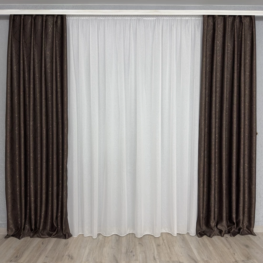 Готові штори Льон-блекаут М17 Бите скло шоколад