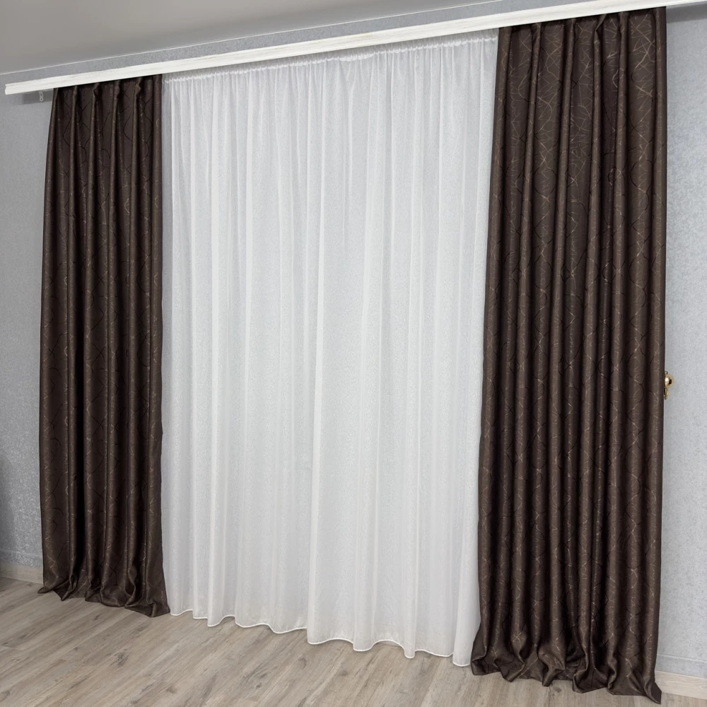 Готові штори Льон-блекаут М17 Бите скло шоколад