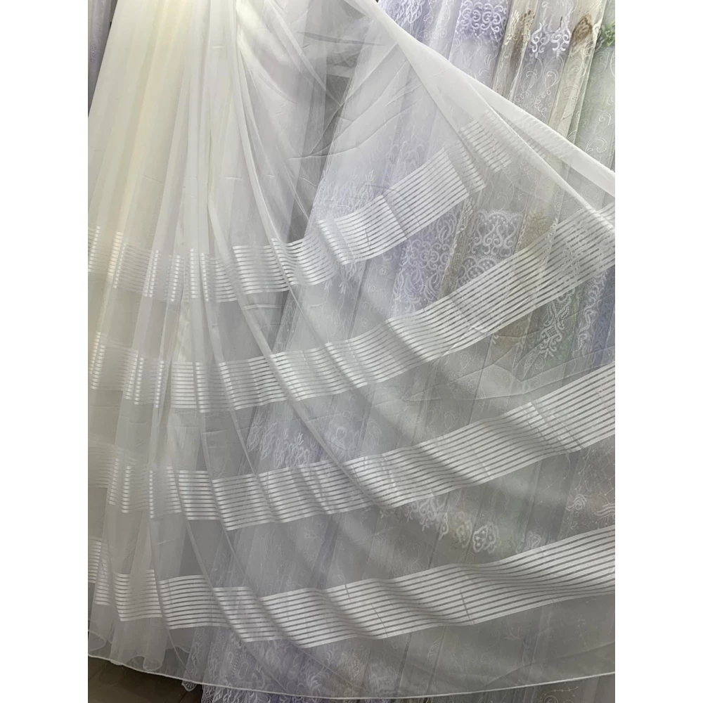 Тюль бамбук с цветной полоской на отрез