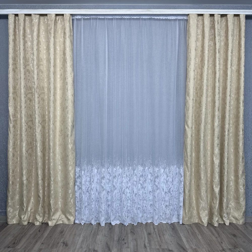 Готові штори Мішковина-мрамор Беж