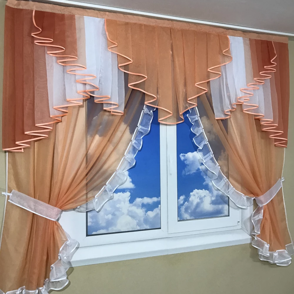 Ламбрекен с тюлем №407 оранжевый