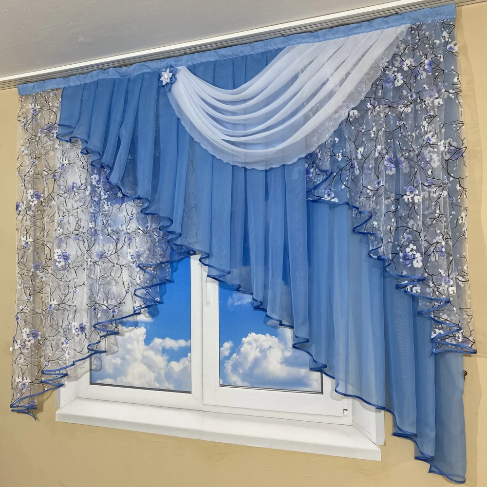 Тюль ламбрекен в детскую, на кухню №446 голубой