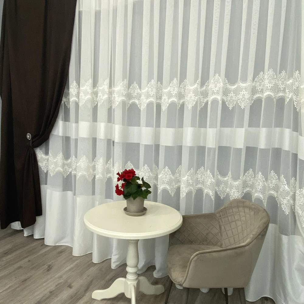 Тюльський бамбук Fantazi з вишивкою і сатиновими вставками No4199 на відріз Молковий