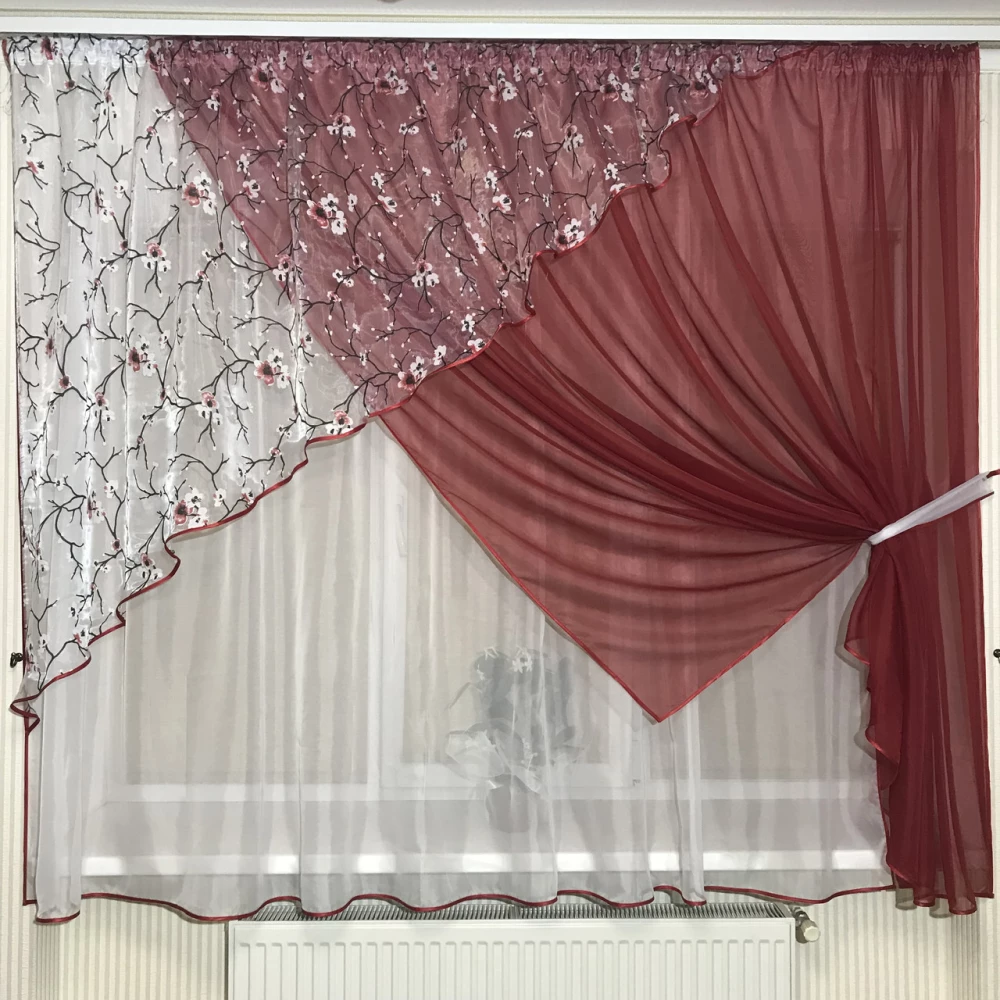 Фіранка на кухню №362 червона сакура